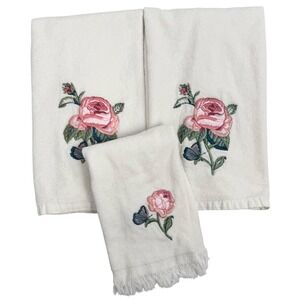 VTG Embroidered Rose Bath Hand Guest Towel Set (3) Cambridge Saturday Knight Ltd